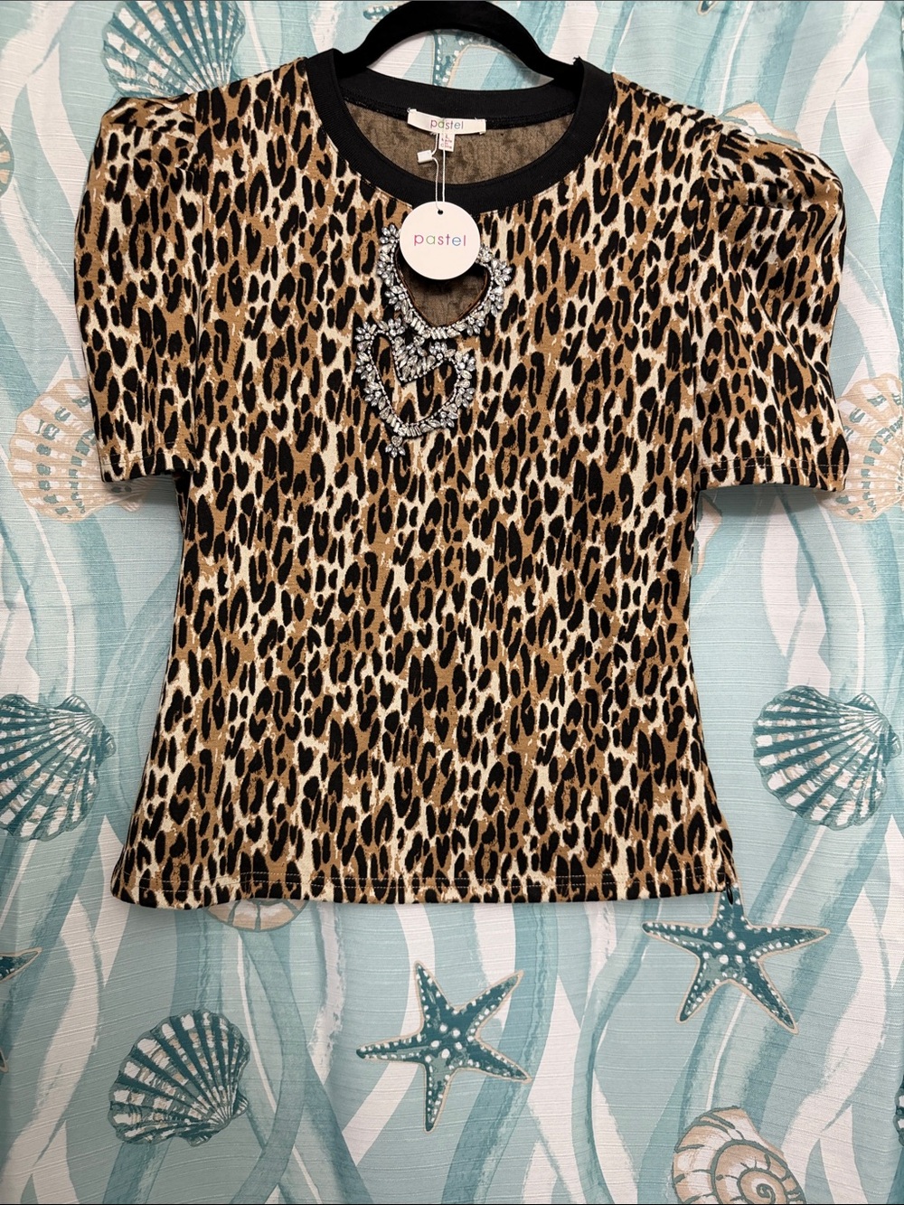 Pastels Leopard Print Puff Sleeve Tee - Brown & Black